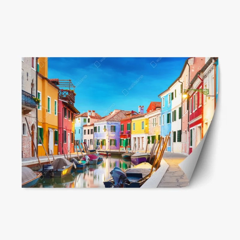Pegatina reposicionable vibrante escena de las casas de Burano en Venecia