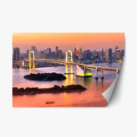 Pegatina reposicionable paisaje urbano de Tokio al atardecer con puente iluminado – Pixers®