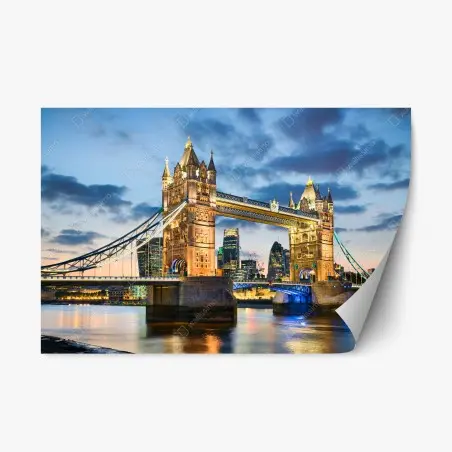 Pegatina reposicionable vista nocturna del Puente de la Torre en Londres – Pixers®