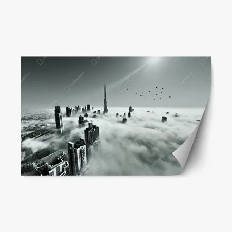 Pegatina reposicionable rascacielos de Dubai entre las nubes – Pixers®