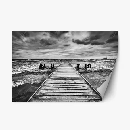 Pegatina reposicionable muelle solitario sobre mar tempestuoso – Pixers®