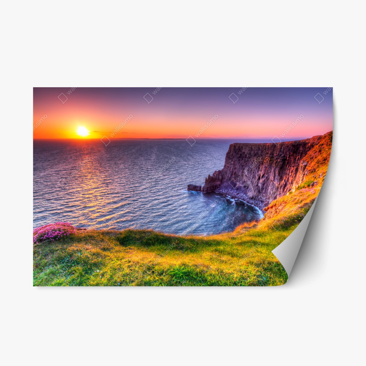 Pegatina reposicionable acantilado al atardecer sobre el mar – Pixers®