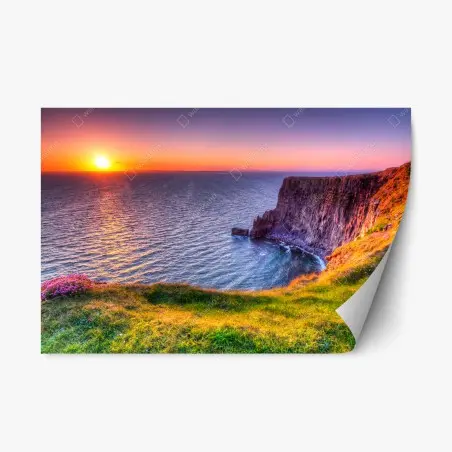 Pegatina reposicionable acantilado al atardecer sobre el mar – Pixers®