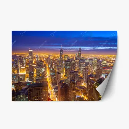 Pegatina reposicionable panorama nocturno de Chicago – Pixers®