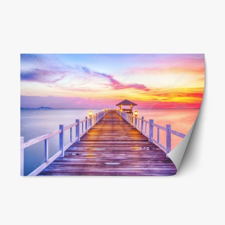Pegatina reposicionable muelle al atardecer con cielo colorido – Pixers®