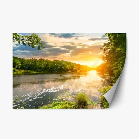 Pegatina reposicionable puesta de sol sobre el río sereno – Pixers®