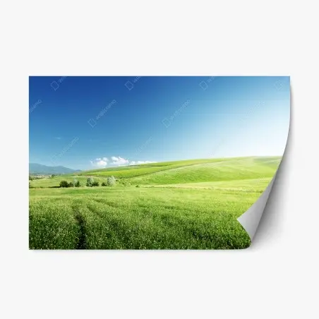 Pegatina reposicionable colinas verdes bajo un cielo azul – Pixers®