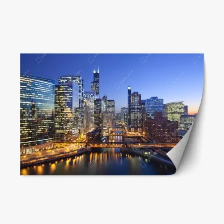 Pegatina reposicionable panorama nocturno de Chicago – Pixers®