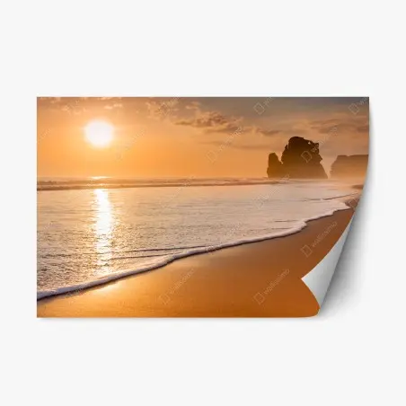 Pegatina reposicionable atardecer dorado en la playa – Pixers®