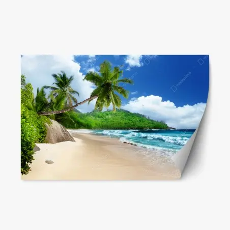 Pegatina reposicionable playa tropical de Mahé, Seychelles – Pixers®
