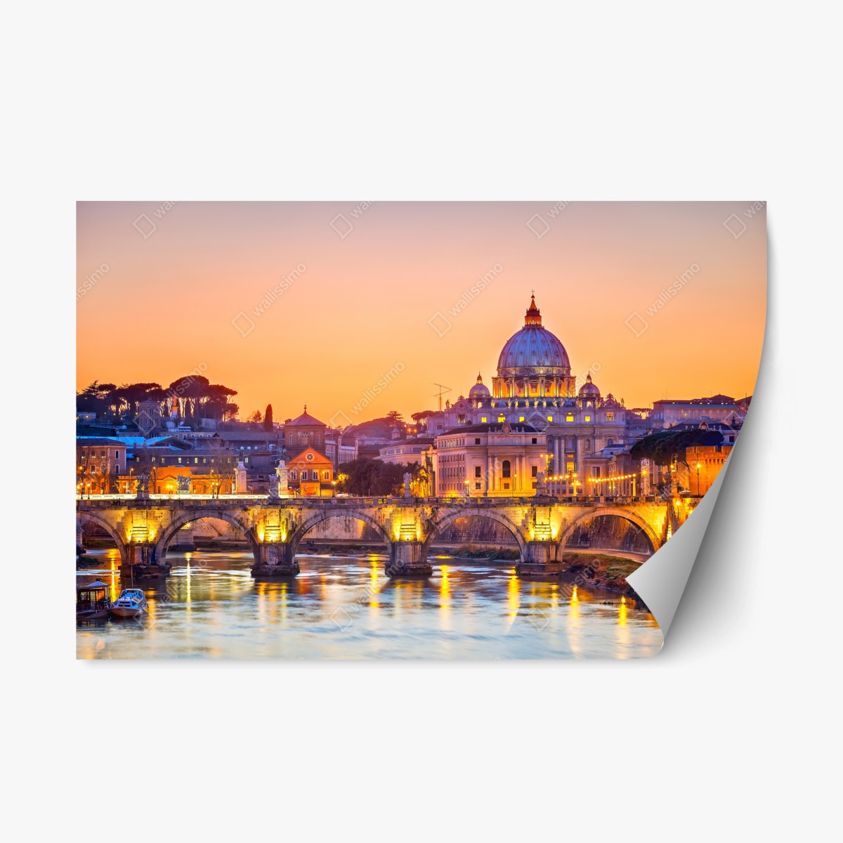 Pegatina reposicionable puesta de sol sobre Roma y la Basílica de San Pedro – Pixers®