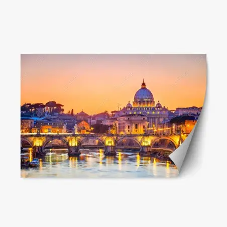 Pegatina reposicionable puesta de sol sobre Roma y la Basílica de San Pedro – Pixers®