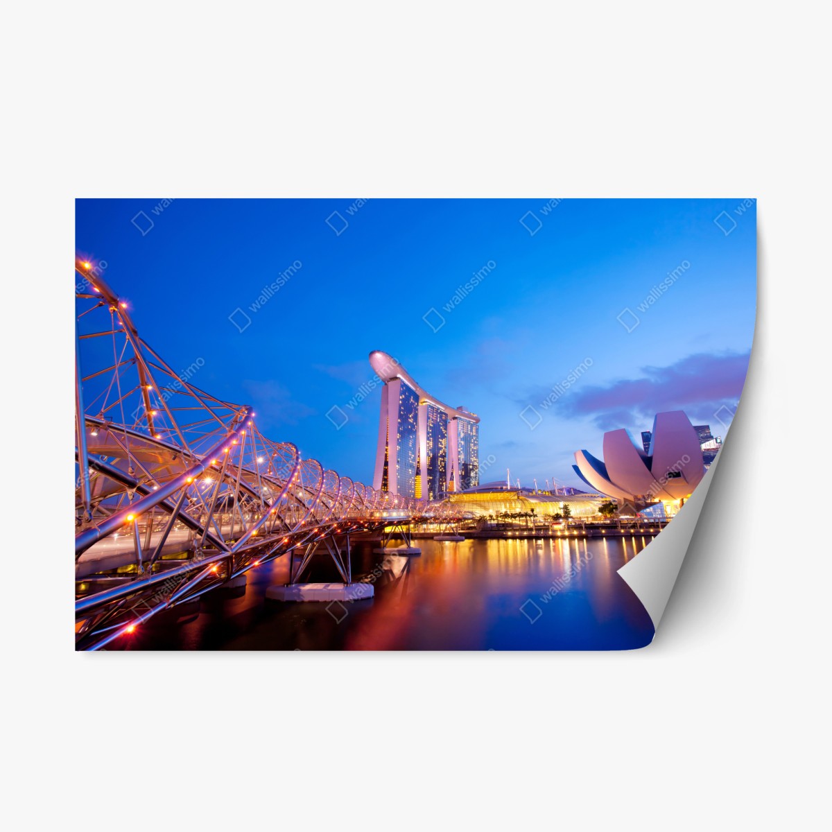 Pegatina reposicionable vistas nocturnas en Marina Bay, Singapur – Pixers®