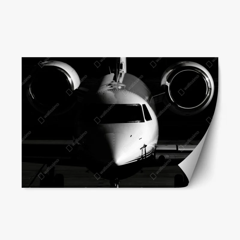 Pegatina reposicionable avión privado en primer plano en blanco y negro