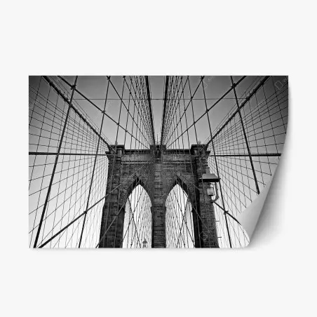 Pegatina reposicionable perspectiva arquitectónica del puente de Brooklyn en blanco y negro – Pixers®