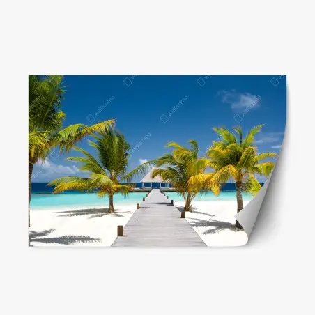 Pegatina reposicionable muelle tropical en playa de arena blanca – Pixers®
