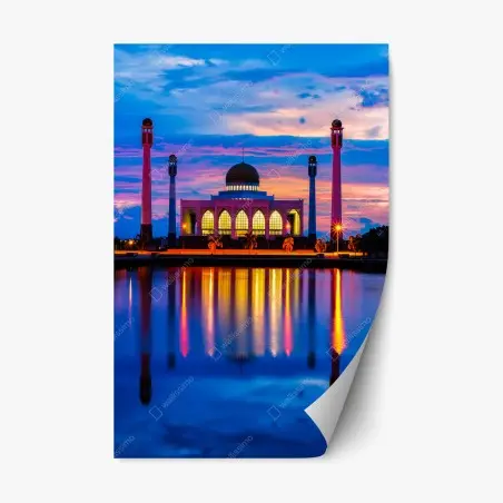 Pegatina reposicionable mezquita central de Songkhla al atardecer – Pixers®