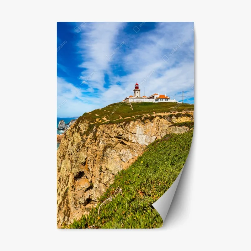 Pegatina reposicionable faro en Cabo da Roca sobre los acantilados