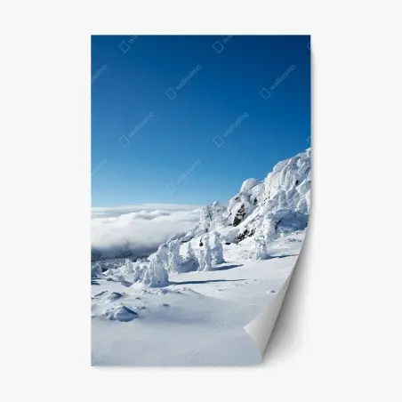 Pegatina reposicionable paisaje nevado en la cumbre – Pixers®