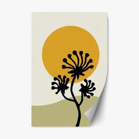 Pegatina reposicionable sol y silueta botánica minimalista – Pixers®