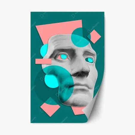 Pegatina reposicionable rostro clásico en estilo pop geométrico – Pixers®