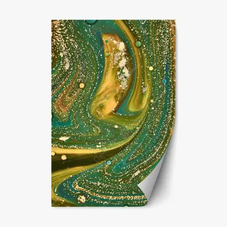 Pegatina reposicionable paisaje fluido verde y dorado con textura iridiscente – Pixers®