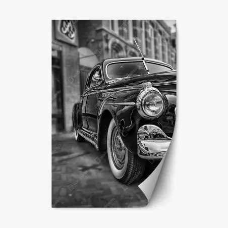 Pegatina reposicionable coche clásico en blanco y negro en primer plano – Pixers®