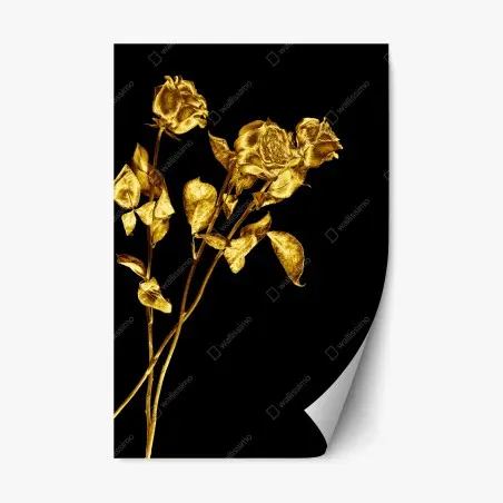 Pegatina reposicionable rosas doradas sobre fondo negro – Pixers®