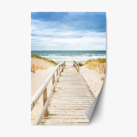 Pegatina reposicionable pasarela de madera hacia la playa de Sylt – Pixers®