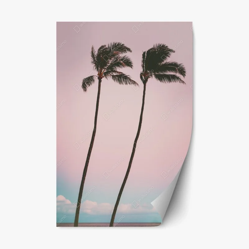 Pegatina reposicionable escena tropical minimalista en tonos rosa