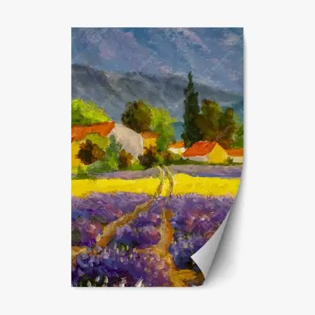 Pegatina reposicionable atardecer en la campiña de lavanda – Pixers®