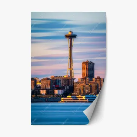Pegatina reposicionable atardecer en Seattle con Space Needle – Pixers®