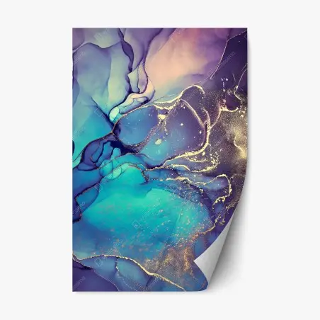 Pegatina reposicionable arte abstracto en tinta de alcohol azul y dorado – Pixers®