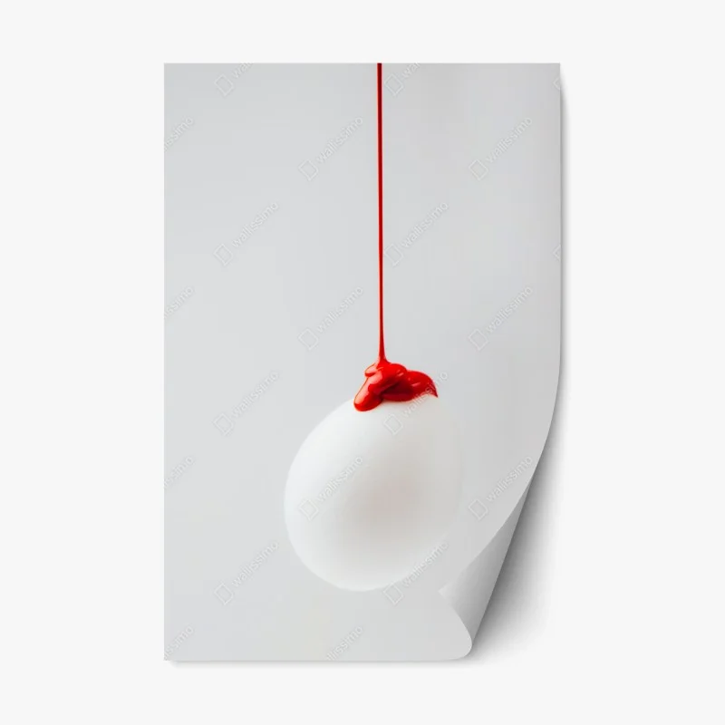 Pegatina reposicionable gota roja sobre huevo blanco minimalista