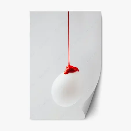 Pegatina reposicionable gota roja sobre huevo blanco minimalista – Pixers®