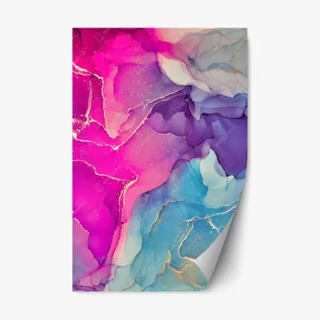 Pegatina reposicionable paisaje abstracto en tinta al alcohol fucsia y turquesa – Pixers®