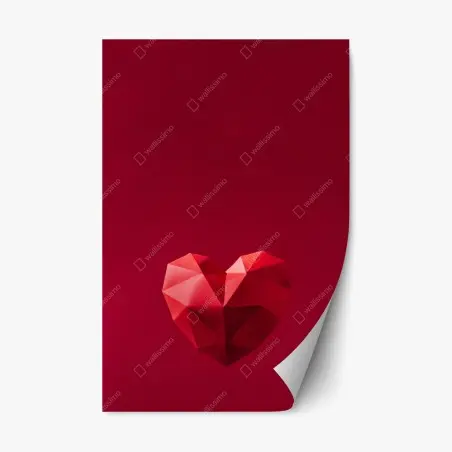 Pegatina reposicionable corazón geométrico en relieve sobre fondo rojo – Pixers®