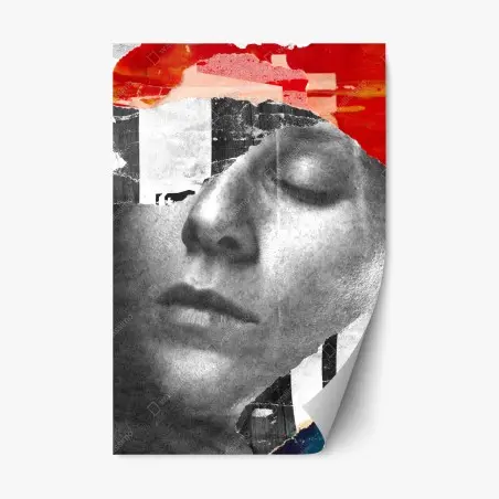 Pegatina reposicionable rostro en calma: collage texturizado – Pixers®