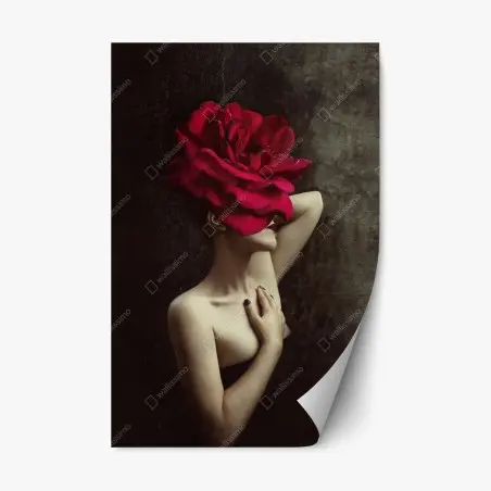 Pegatina reposicionable mujer con rosa roja gigante – Pixers®