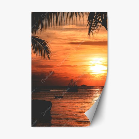 Pegatina reposicionable puesta de sol tropical sobre el mar – Pixers®