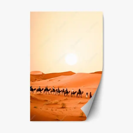 Pegatina reposicionable caravana de camellos en dunas doradas – Pixers®