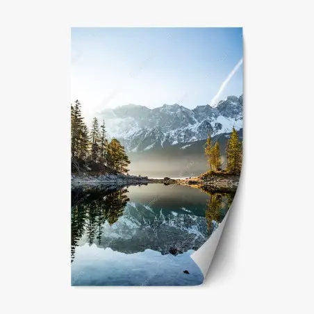 Pegatina reposicionable reflejos en lago de montaña al amanecer – Pixers®