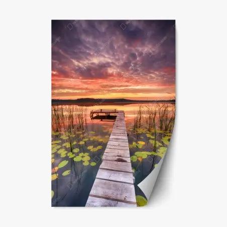 Pegatina reposicionable amanecer en el muelle del lago – Pixers®