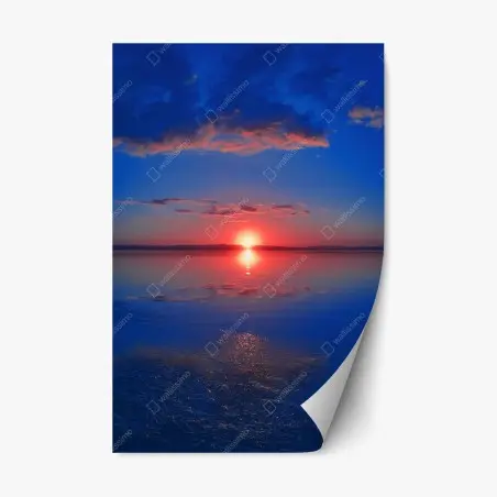 Pegatina reposicionable puesta de sol sobre lago sereno – Pixers®