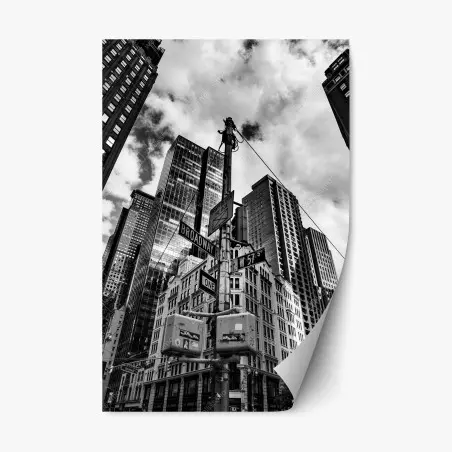 Pegatina reposicionable perspectiva vertical de Broadway en blanco y negro – Pixers®