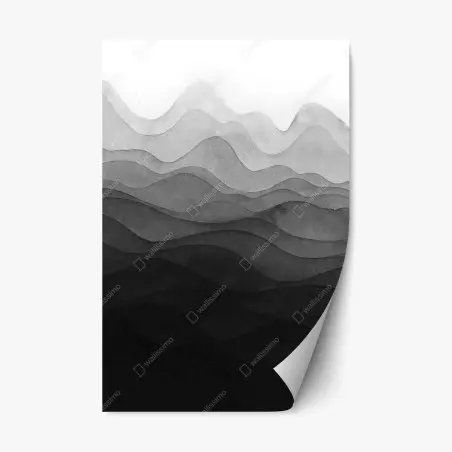 Pegatina reposicionable paisaje montañoso en capas de tinta negra – Pixers®