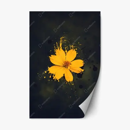 Pegatina reposicionable flor amarilla con efecto salpicado sobre fondo oscuro – Pixers®