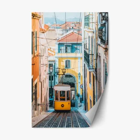 Pegatina reposicionable tranvía amarillo en Lisboa – Pixers®
