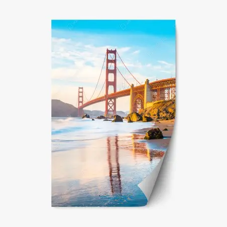 Pegatina reposicionable panorámica dorada del Golden Gate desde Baker Beach – Pixers®