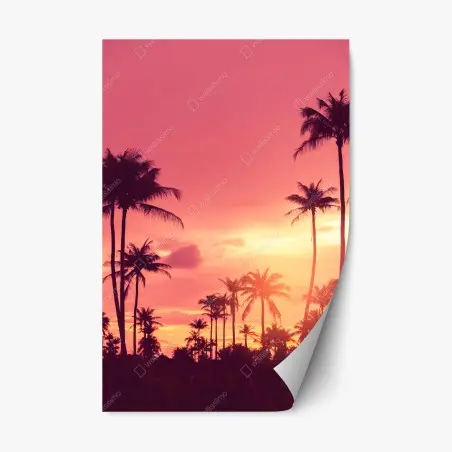Pegatina reposicionable atardecer tropical entre palmeras – Pixers®